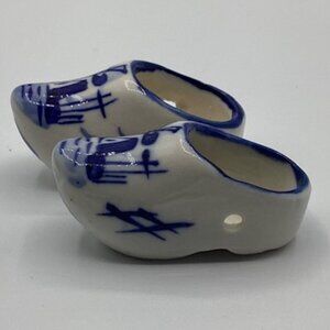 Miniature Delft Cobalt Blue Dutch Clogs Ceramic Windmill Motiff 1"H x 2"L